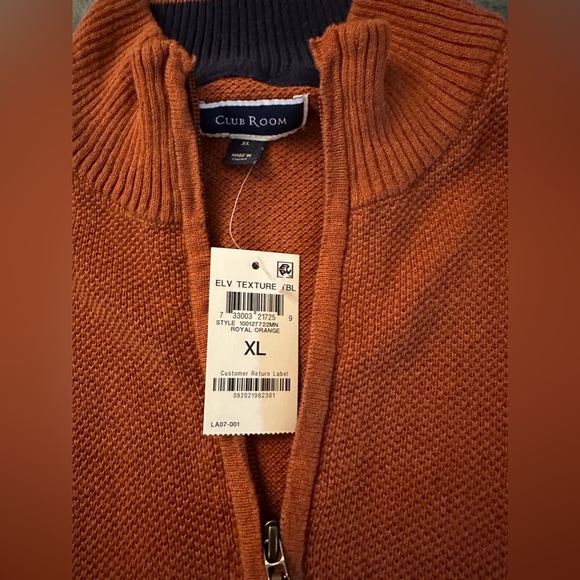 NWT - Club Room Men's Quarter-Zip Textured
Cotton Sweater Royal Orange Size XL - Picture 2 of 4